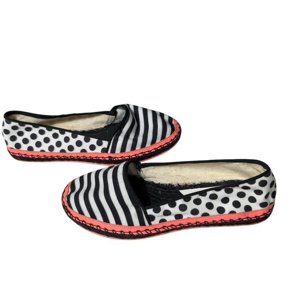 Sophia Webster Black White Coral polka dot stripe slip on espadrille flat Sz 5.5